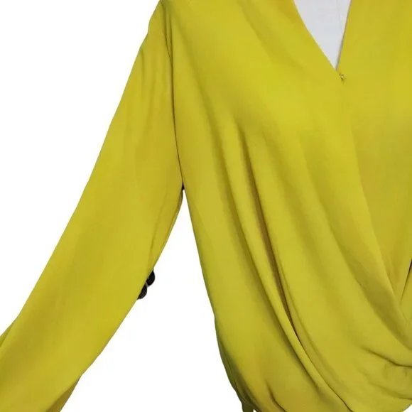 (#492)Pleione Mustard Yellow Surplice Crossover Long Sleeve Top Size XL - Picture 3 of 5